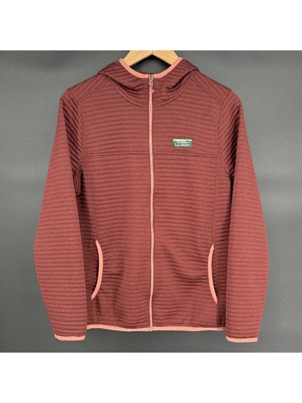 L.L.Bean Women Airlight Knit Hoodie Jacket M Maroon Full Zip Lightweight Outdoor